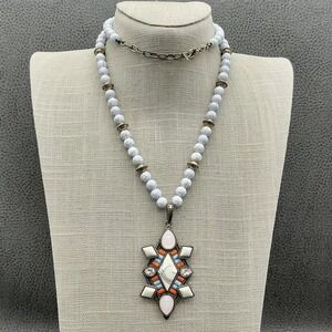 Sugarfix Necklace Multicolor Beaded Pendant Boho Gold Tone Statement Jewelry 26"